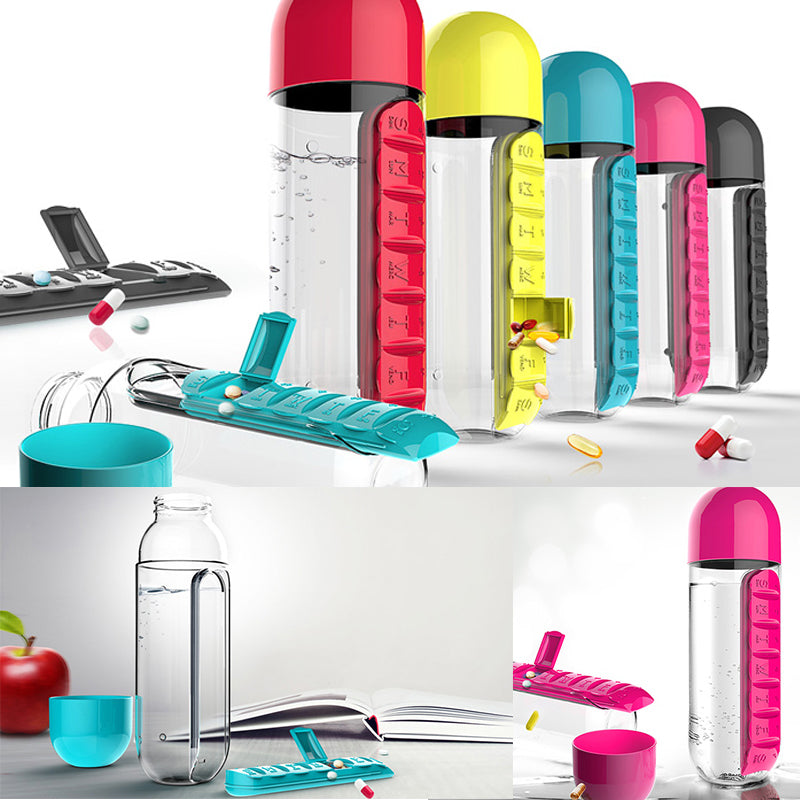 Sip & Sort Bottle – 7-Day Medicine Box with Sports Cup