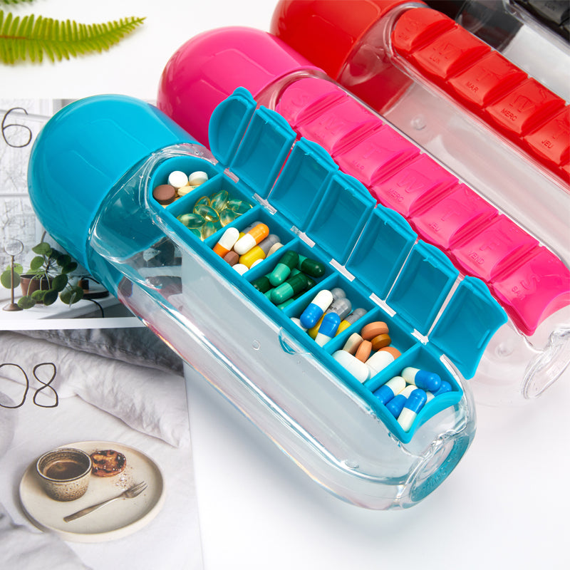 Sip & Sort Bottle – 7-Day Medicine Box with Sports Cup