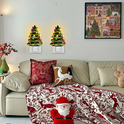 Vintage Green Ceramic Christmas Tree Night Light – Hand-Painted Plug-In Lamp