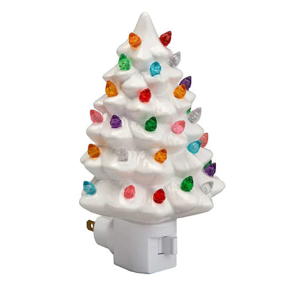 Vintage Green Ceramic Christmas Tree Night Light – Hand-Painted Plug-In Lamp
