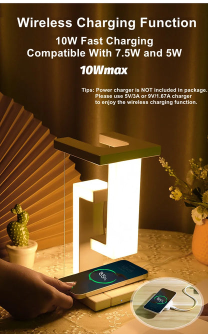 "LevityGlow™ – Floating Lamp with Wireless Charging for Modern Spaces"